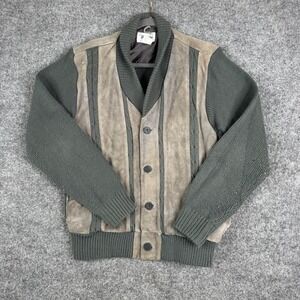 Repage Cardigan Mens Size L Green Leather Knit Shawl Vintage Jacket